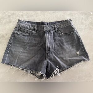 MOTHER Gray Jean Shorts with Distressed Hem